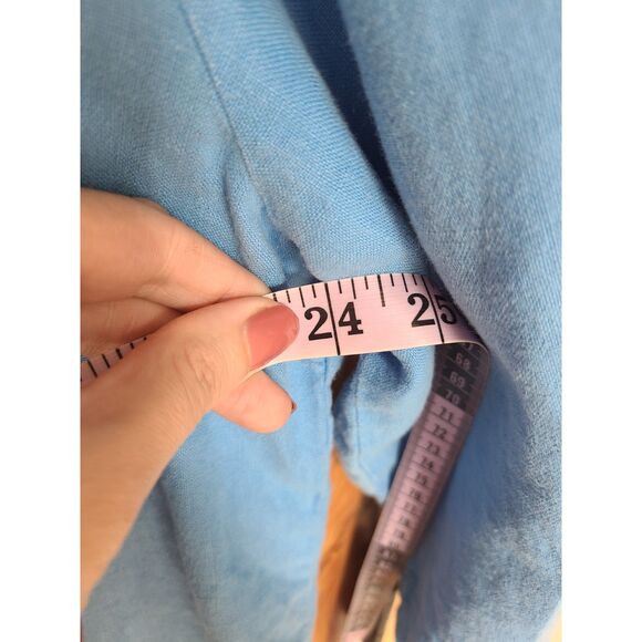 Vintage Mosaic 100% Linen XL Blue Blouse Flounce 3/4 Sleeve Minimalist Lagenlook - Picture 5 of 6